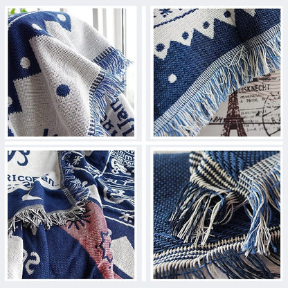 Boho Chenille Woven Colorful Aztec Throw Blanket