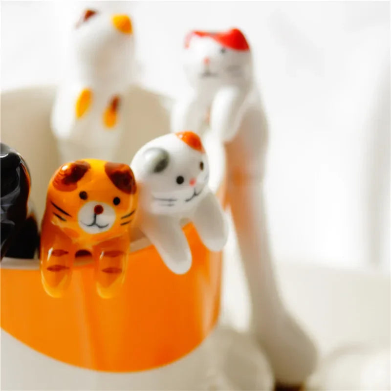 Ceramic Cat Hanging Spoon – Cute Animal Coffee & Dessert Spoon for Cat Lovers