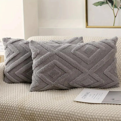🧸 Boho Faux Wool Geometric Pillow Covers – Soft Plush Fleece Cushion Cases for Cozy Home Decor | Multiple Sizes