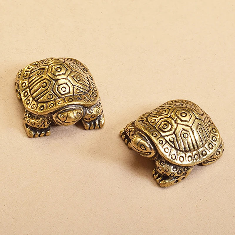 1Pc Antique Looking Solid Brass Turtle Ornament Animal Sculpture Home Office Desk Decorative Home Decor Boho