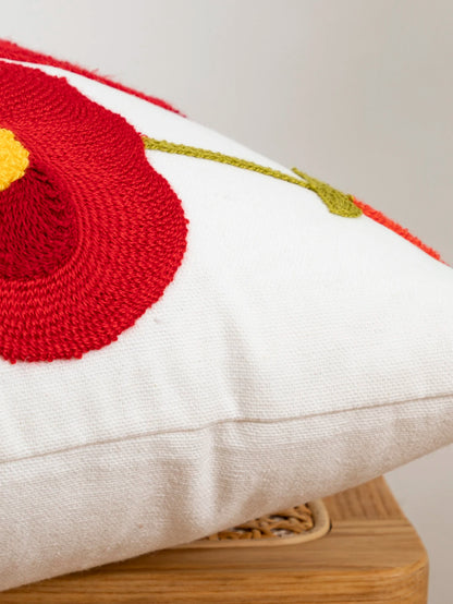 Poppy Flower Pillow Cover – Cotton Sail Fabric Cushion Cover | Modern Boho Home Decor | Housewarming Gift