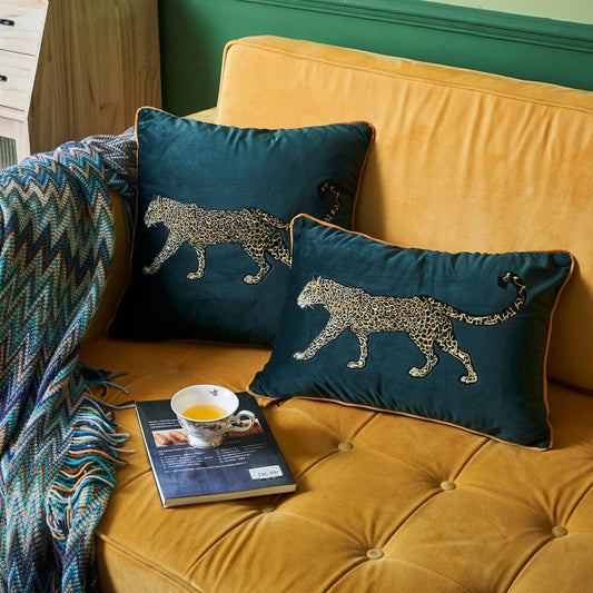 Embroidered Velvet Animal Cushion Cover – Luxurious Dutch Velvet Throw Pillow Case for Boho Home Decor