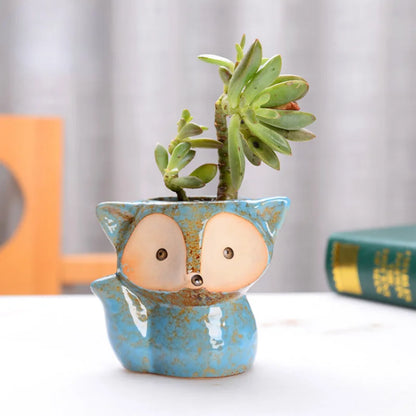 Boho Home Decor Ceramic Fox Plant Pot – Cute Mini Potted Succulent Planter for Home Decor