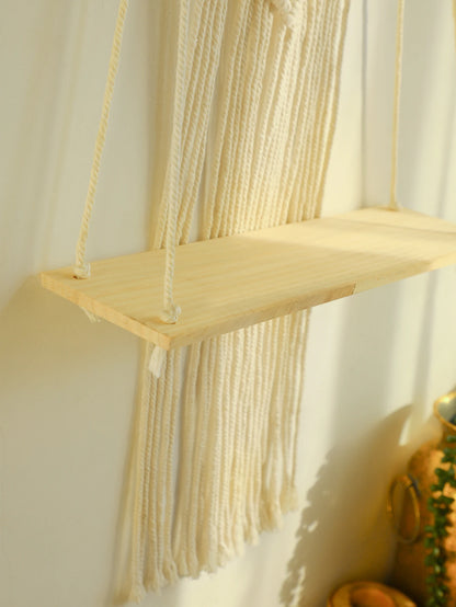 Macramé Wood Hanging Wall Shelf