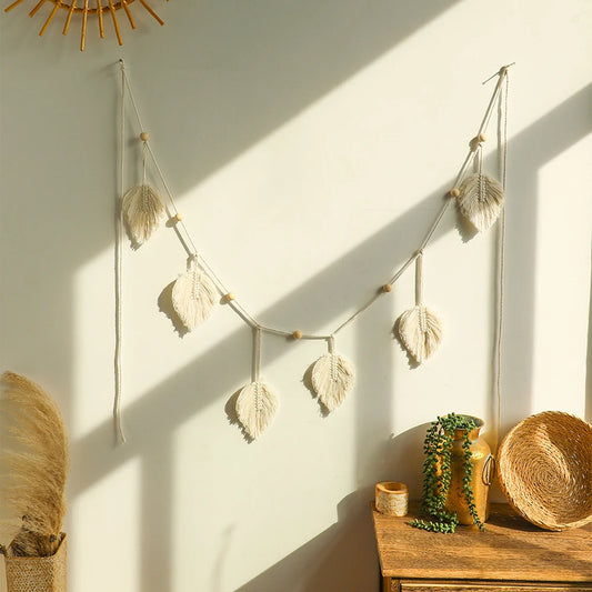 Large Macrame Wall Hanging Boho Leaf Tassels Decoration Wall Decor Art Tapestry Home Decorations for Bedroom Living Room