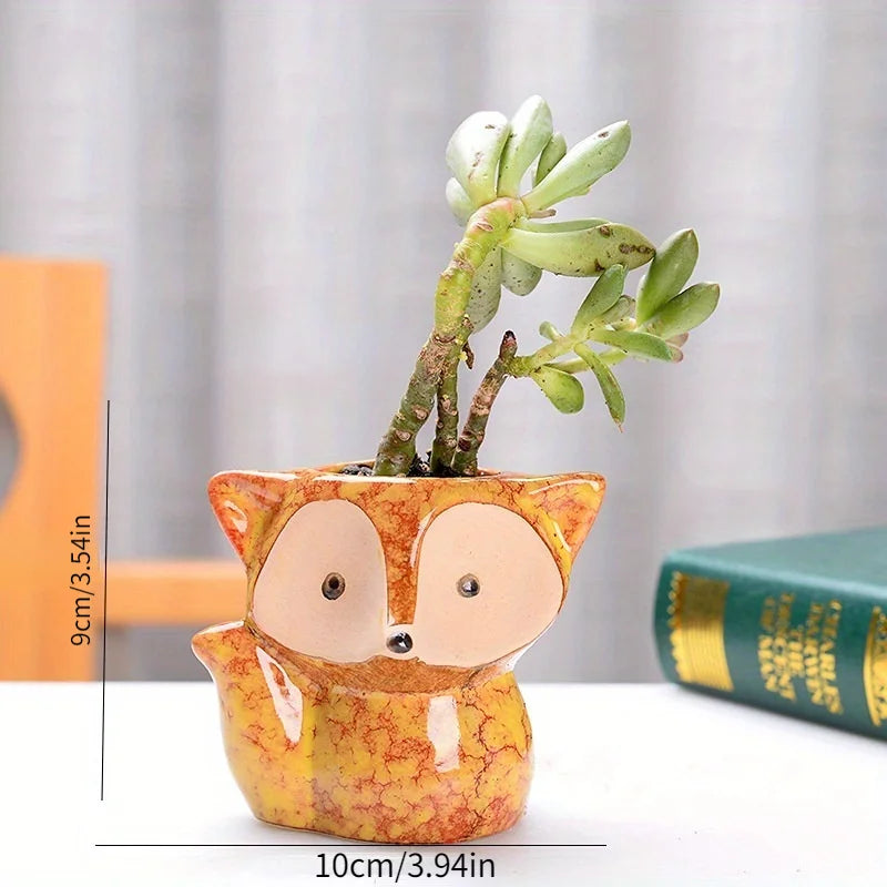 Boho Home Decor Ceramic Fox Plant Pot – Cute Mini Potted Succulent Planter for Home Decor