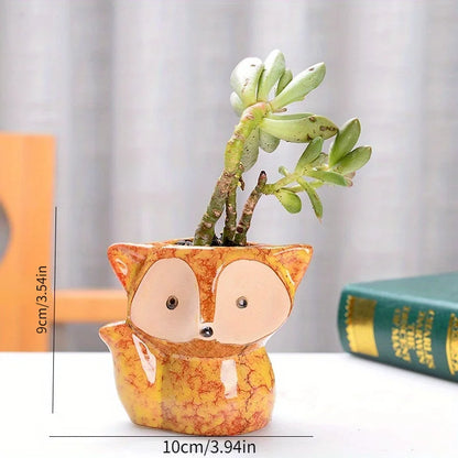 Boho Home Decor Ceramic Fox Plant Pot – Cute Mini Potted Succulent Planter for Home Decor