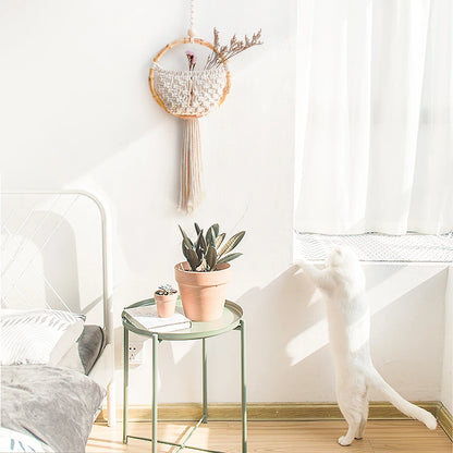 Boho Macrame Wall Hanging with Flower Pot Pocket – Handmade Nordic Round Wall Tapestry | Dorm Room & Home Decor