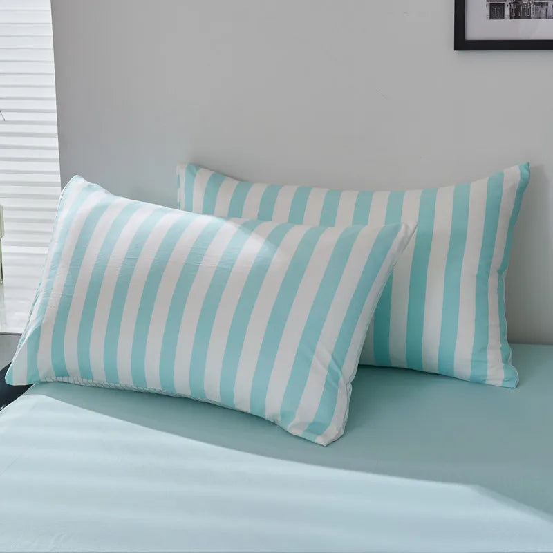 Blue Boho Striped Microfiber Bedding Set – 4-Piece Soft & Cozy Duvet Cover Set with Pillowcases & Flat Sheet