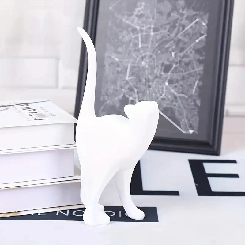 Resin Cat Statue – European-Inspired Romantic Animal Figurine for Boho Home Decor