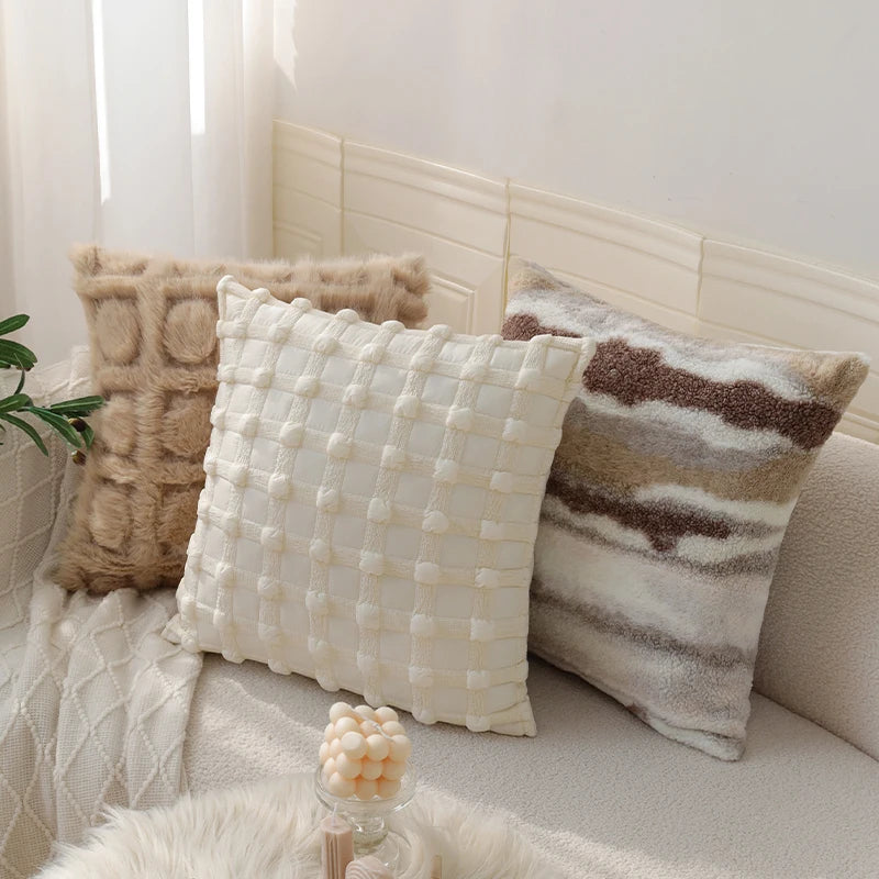 Nordic Abstract Double-Sided Plush Cushion Cover – Retro Sofa Pillowcase for Cozy Boho Home Decor Housewarming Gift Pillow