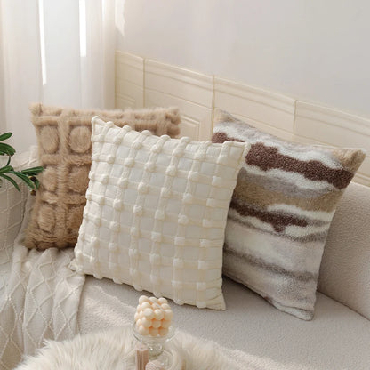 Nordic Abstract Double-Sided Plush Cushion Cover – Retro Sofa Pillowcase for Cozy Boho Home Decor Housewarming Gift Pillow
