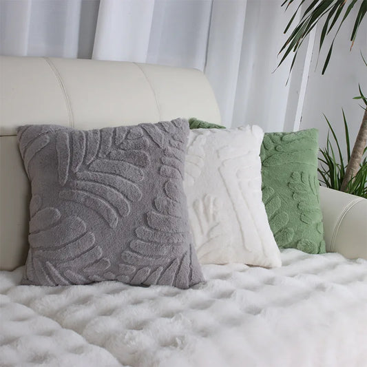 Faux Fur Jacquard Leaf Pillow Cover – Soft Accent Cushion