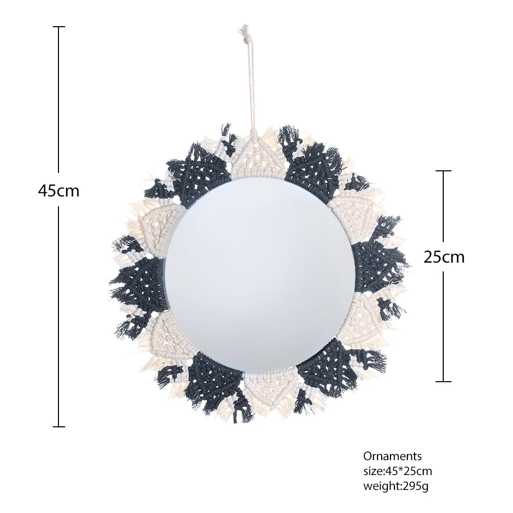 Wall Circle Mirror Macrame Boho Home Decor Mirrors for Bedroom Baby Room Decoration Nursery Sun Star Shaped