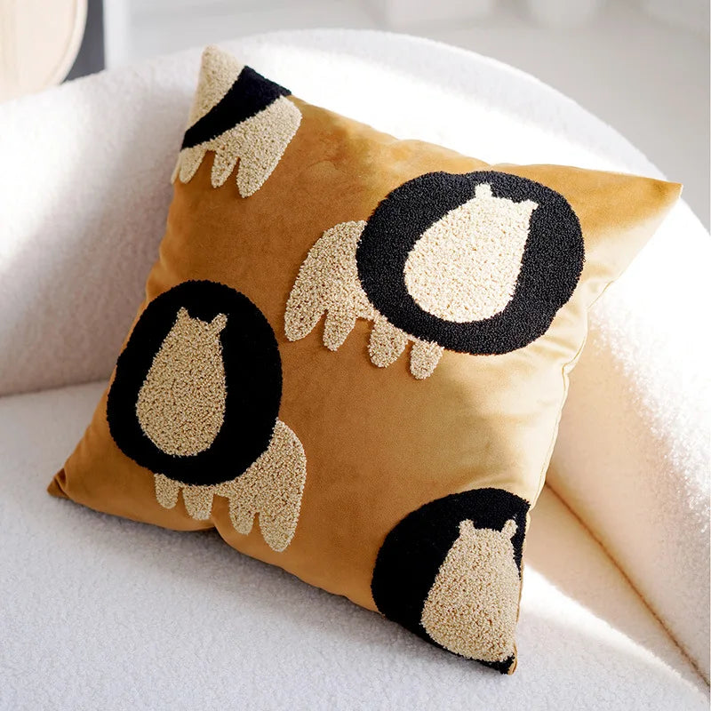 My Boho Home Nordic Embroidered Animal Pillow Cover – Modern Boho Plush Cushion for Couch, Bed or Nursery Lions
