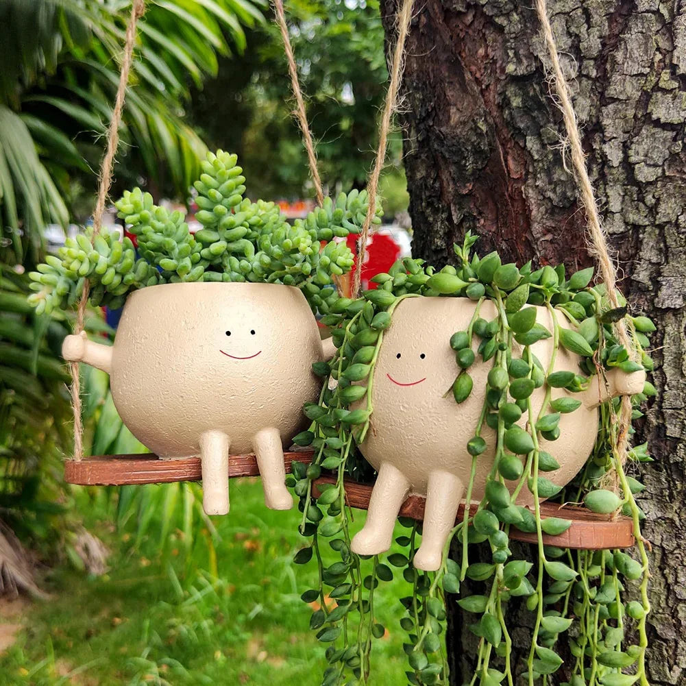 Swing Flower Container Cartoon Flowerpot Creative Wall Hanging Head Planter Pot Smiling Home Decor Garden Patio Accessories