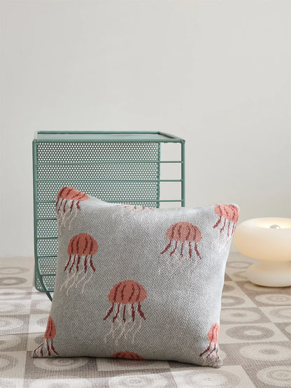 Elegant Jellyfish Embroidered Cotton Throw Pillow Cover – Ocean-Inspired Boho Home Decor Accent
