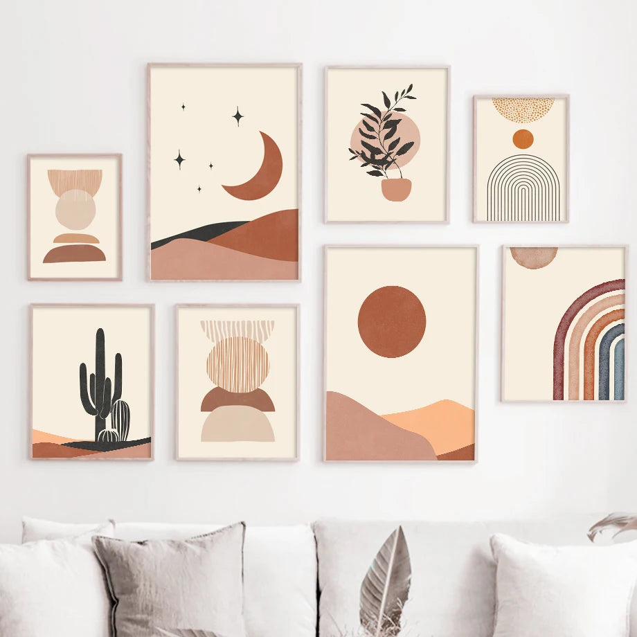 My Boho Home Bohemian Home Decor Collage of Framed Prints with Cactus Shapes Plants Rainbows