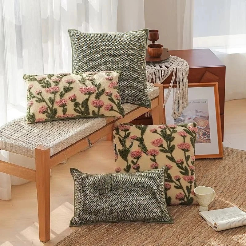 Embroidered Floral Throw Pillow Cover – Boho Decorative Cushion Cover for Sofa, Bed, or Chair | Housewarming Gift
