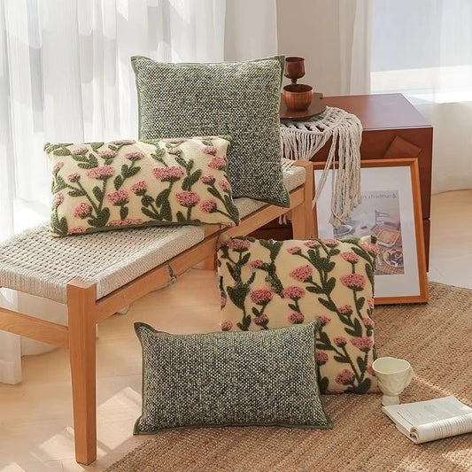 Embroidered Floral Throw Pillow Cover – Boho Decorative Cushion Cover for Sofa, Bed, or Chair | Housewarming Gift