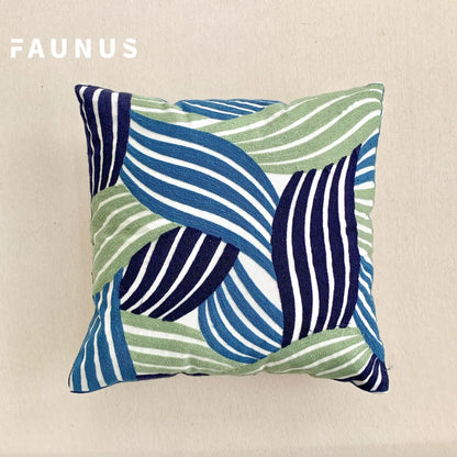 🌿 Green Leaf & Sunflower Embroidered Pillow Cover – 18 x 18 inches Boho Modern Cushion Cover for Sofa, Chair, or Car