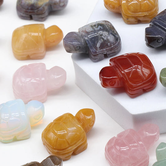 Mini Natural Gemstone Turtle Figurine – Hand-Carved Crystal Animal for Chakra Healing & Boho Home Decor