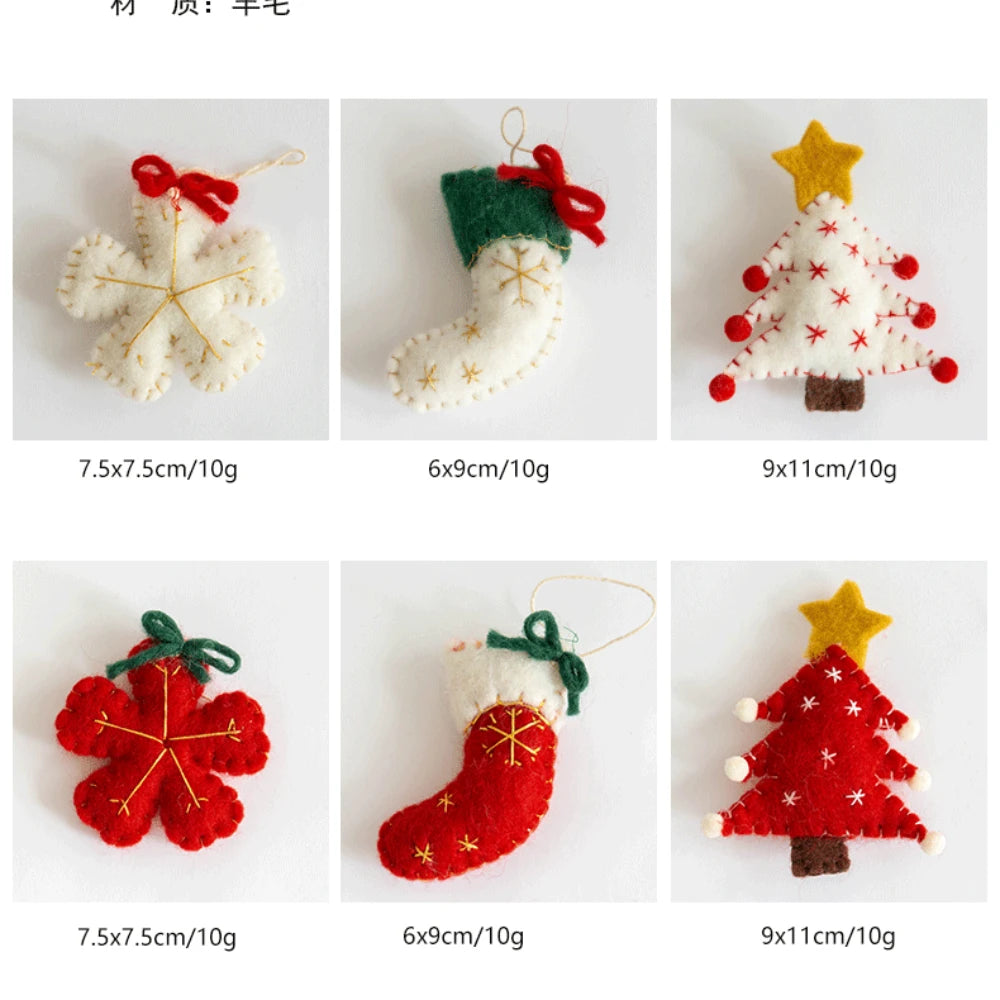 Set of small felt Christmas ornaments on a white background