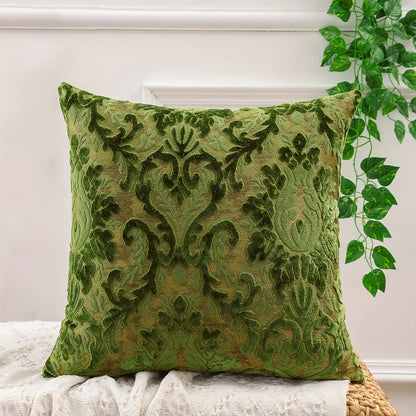 Tropical Green Leaf Chenille Cushion Cover – Jacquard Throw Pillow Cover for Boho Home Decor