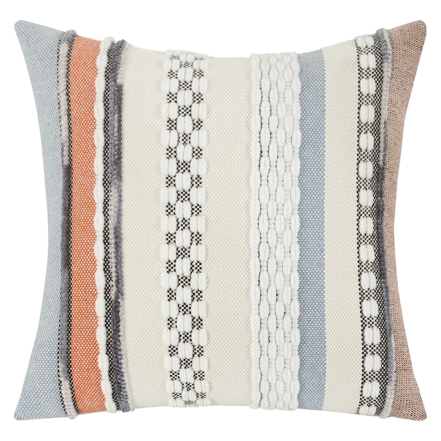 Boho Striped Chenille Throw Pillow Cover – Decorative Square Cushion for Cozy Home Accents