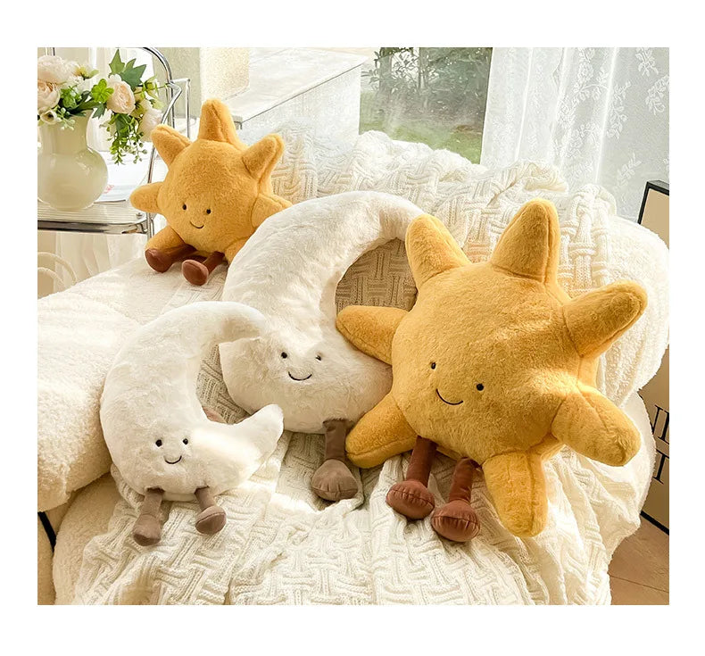 Plush Moon & Sun Throw Pillow – Soft Boho Home Decor for Sofa, Bedroom & Kids' Room