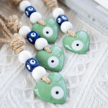 🧿 Evil Eye Glass Wall Hanging with Braided Rope – Handmade Mediterranean Charm