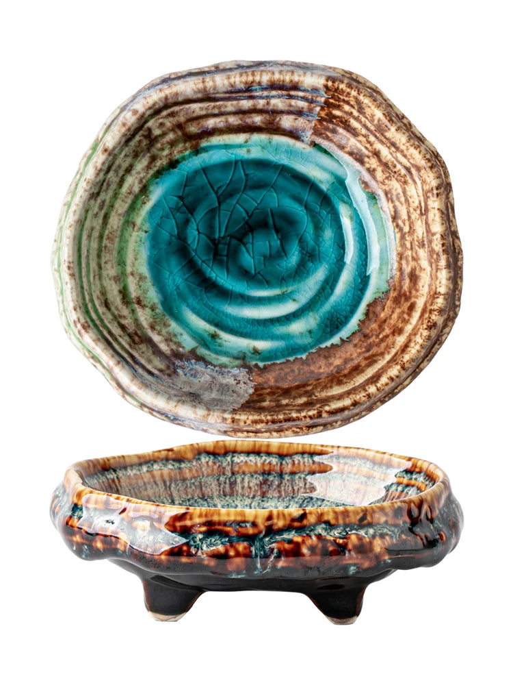 Ice-Cracked Ceramic Sushi Plate – 4.7” Round Snack Dish for Dipping, Dessert & Fruit
