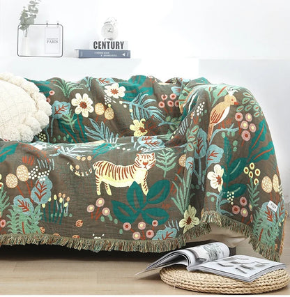 Jungle Tiger Cotton Gauze Blanket – 6-Layer Soft Throw Quilt for Sofa, Bed & Travel