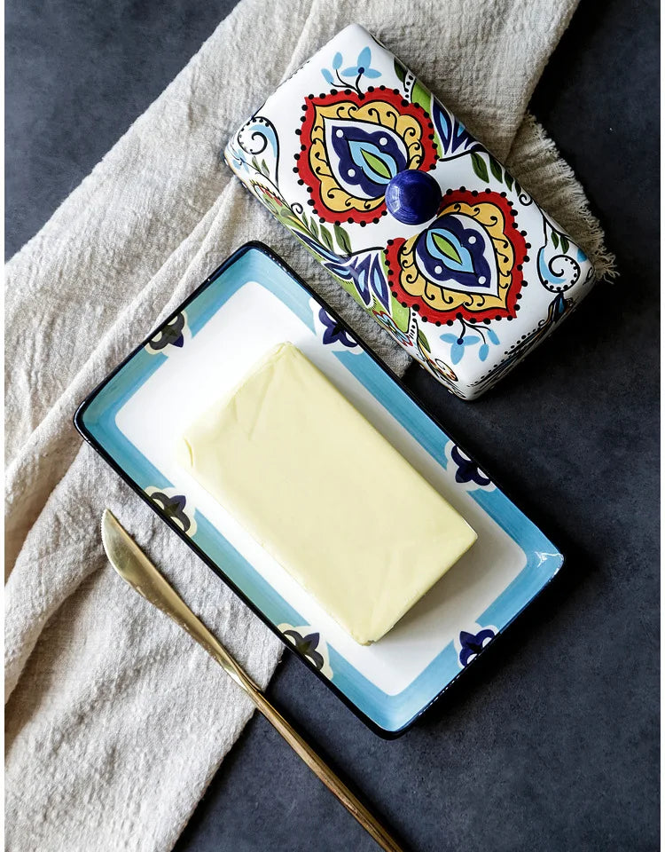 bohemian style floral butter dish