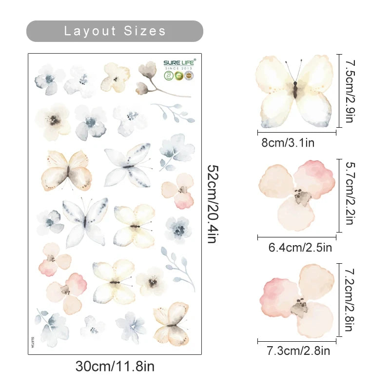 Boho Floral Leaf Wall Stickers – Removable 3D Vinyl Decals for Kids' Nursery & Home Decor - Neutral Flowers