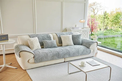 1PC Wave Striped Sofa Cover Solid Color Thicken Plush Sofa Towel Covers Non-slip Couch Slipcovers Sofa Mat for Living Room