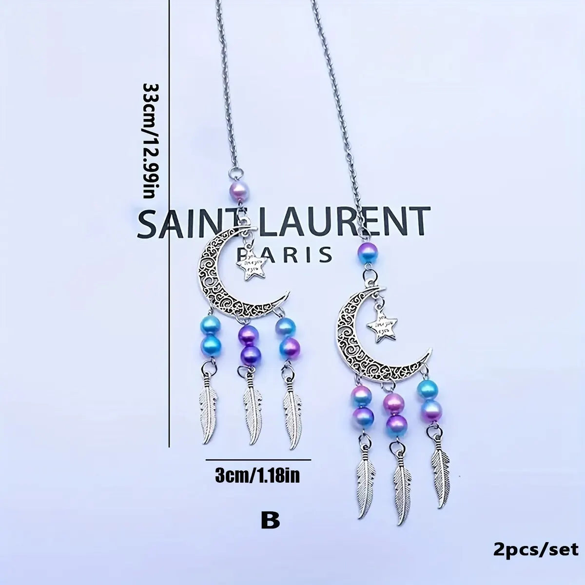 2pc Dreamcatcher Moon Wind Chime Set – Boho Metal Beaded Hanging Ornaments for Car, Window, or Home | Housewarming Gift