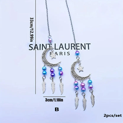 2pc Dreamcatcher Moon Wind Chime Set – Boho Metal Beaded Hanging Ornaments for Car, Window, or Home | Housewarming Gift