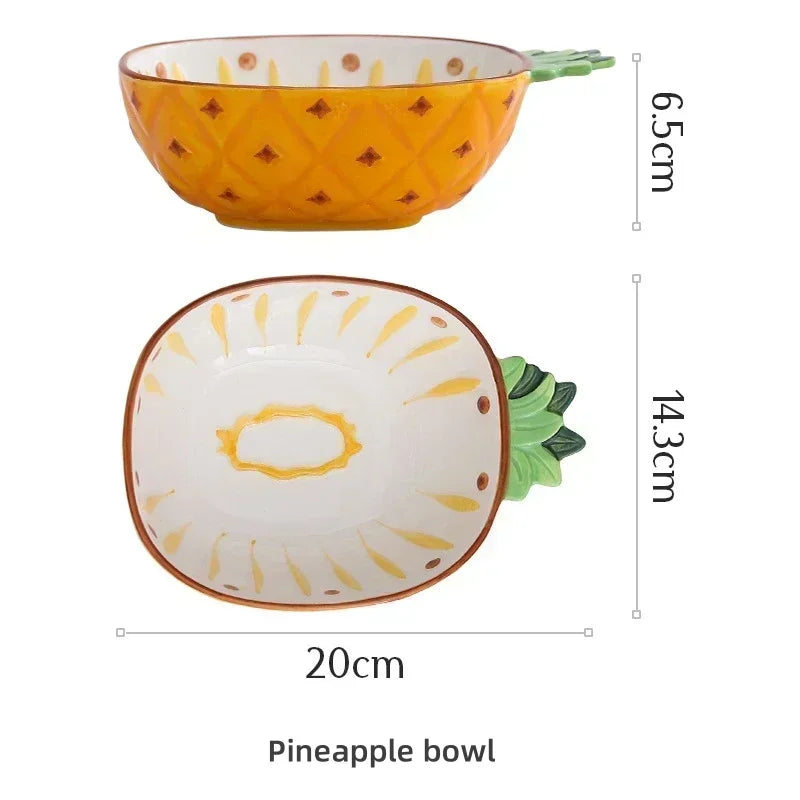 Hand-Painted Fruit Ceramic Bowl – Cute Pineapple, Strawberry, or Lemon Design