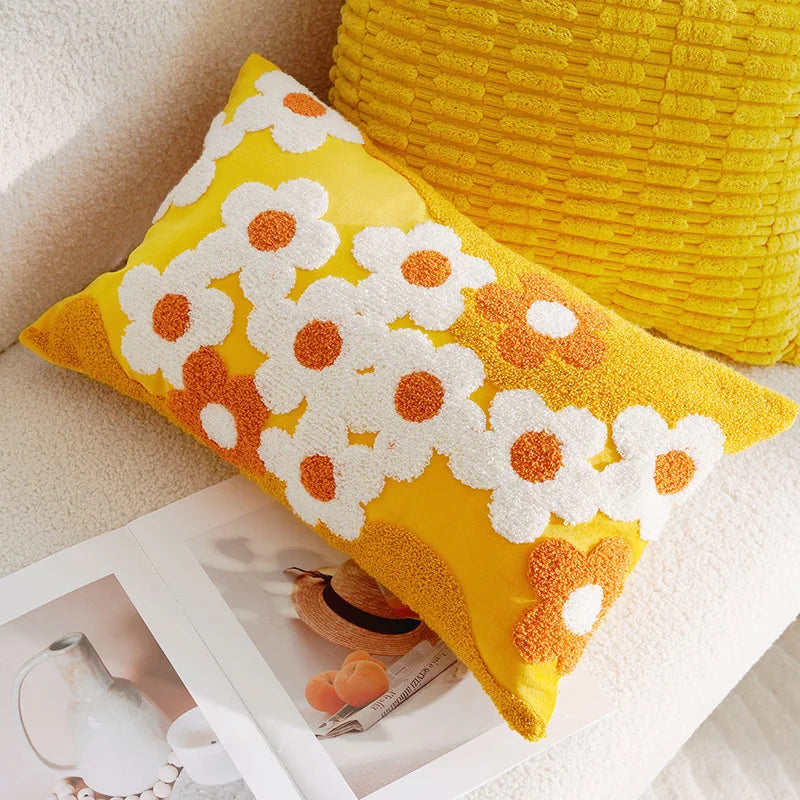 Embroidered Flower Throw Pillow Covers – Boho Cotton Cushion Covers for Bed, Sofa & Home Decor Housewarming Gift for Boho Lover 