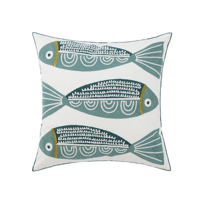 Fish Cozy Embroidered Throw Pillow Cover – Nordic-Inspired Boho Home Decor Accent