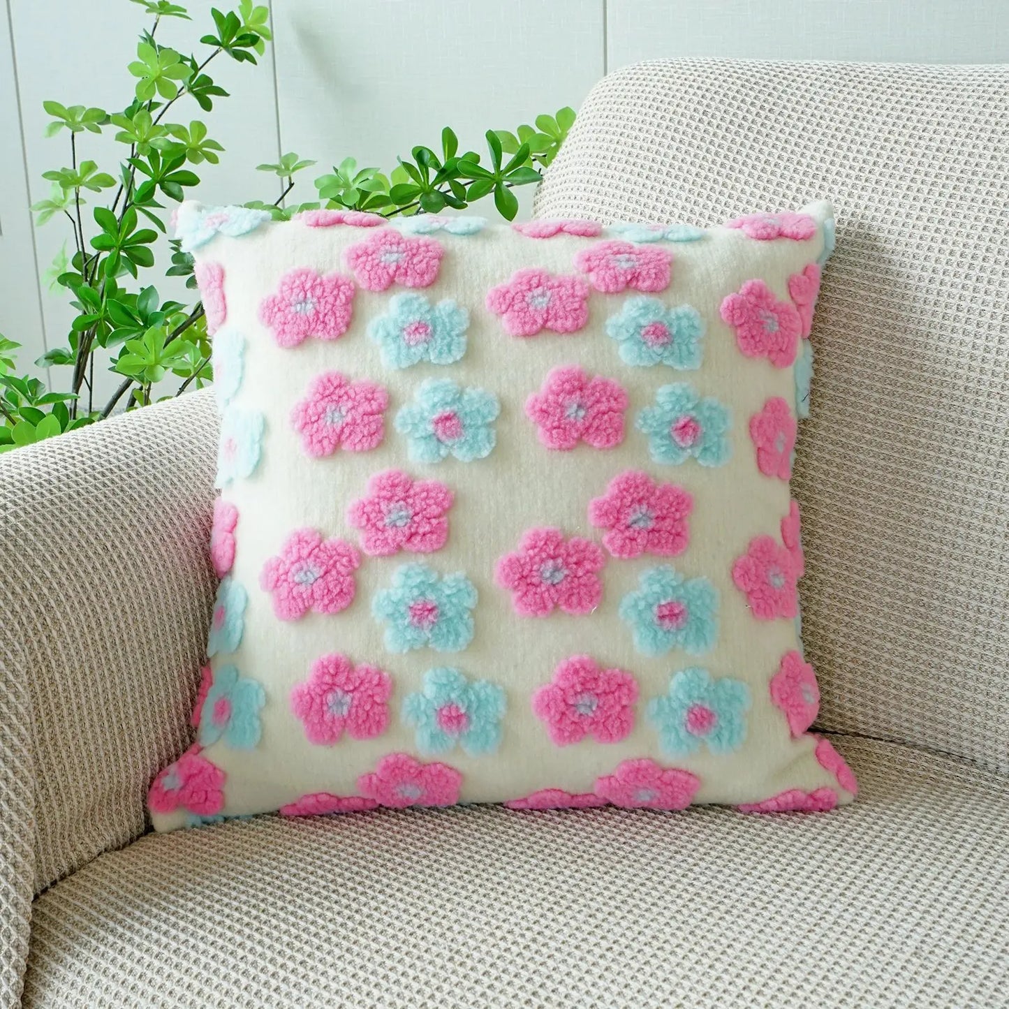 Embroidered Floral Throw Pillow Cover – Boho Decorative Cushion Cover for Sofa, Bed, or Chair | Housewarming Gift