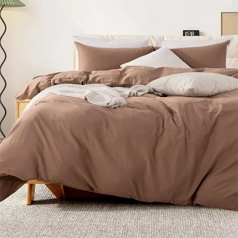 Brown Boho Minimalist Washed Cotton Duvet Cover – Soft, Breathable & Cozy Quilt Cover for Home 