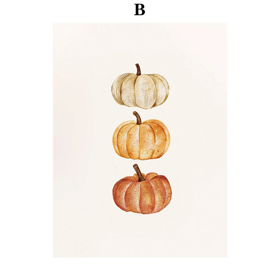 Rustic Fall Poster Set – Minimalist Autumn Leaves & Pumpkin Canvas Wall Art for Seasonal Home Decor