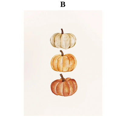 Rustic Fall Poster Set – Minimalist Autumn Leaves & Pumpkin Canvas Wall Art for Seasonal Home Decor