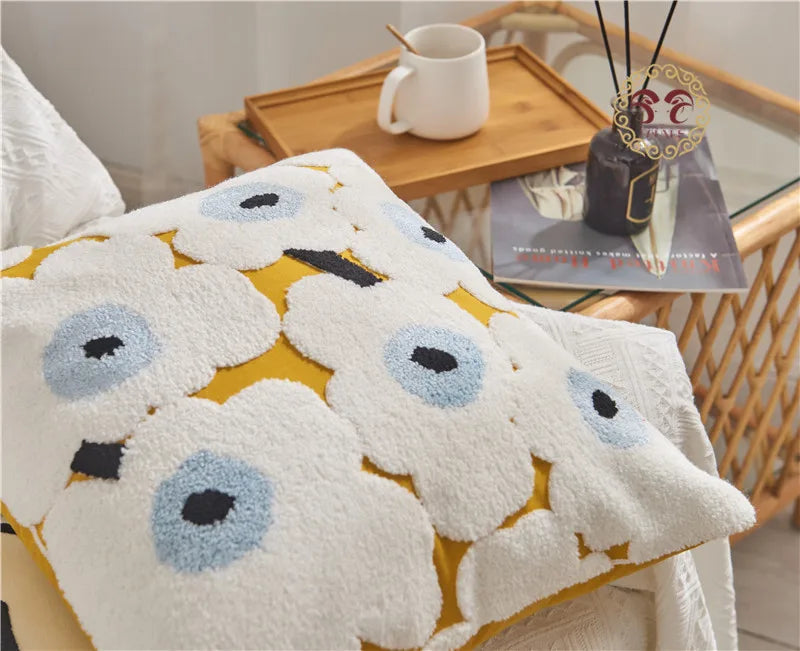 Embroidered Flower Throw Pillow Covers – Boho Cotton Cushion Covers for Bed, Sofa & Home Decor Housewarming Gift for Boho Lover 