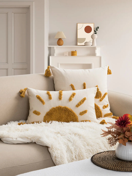Sun pattern pillowcase Pillow Cover made of Bohemian cotton sail fabric with tufting technology for sofas, bedroom, bed Boho Home Decor 1Pc