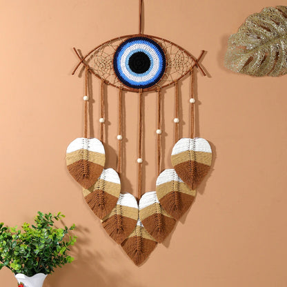 🧿 Blue Evil Eye Dream Catcher with Macrame Leafs – Boho Home Decor & Housewarming Gift | Handmade Wall Hanging for Bedroom or Living Room