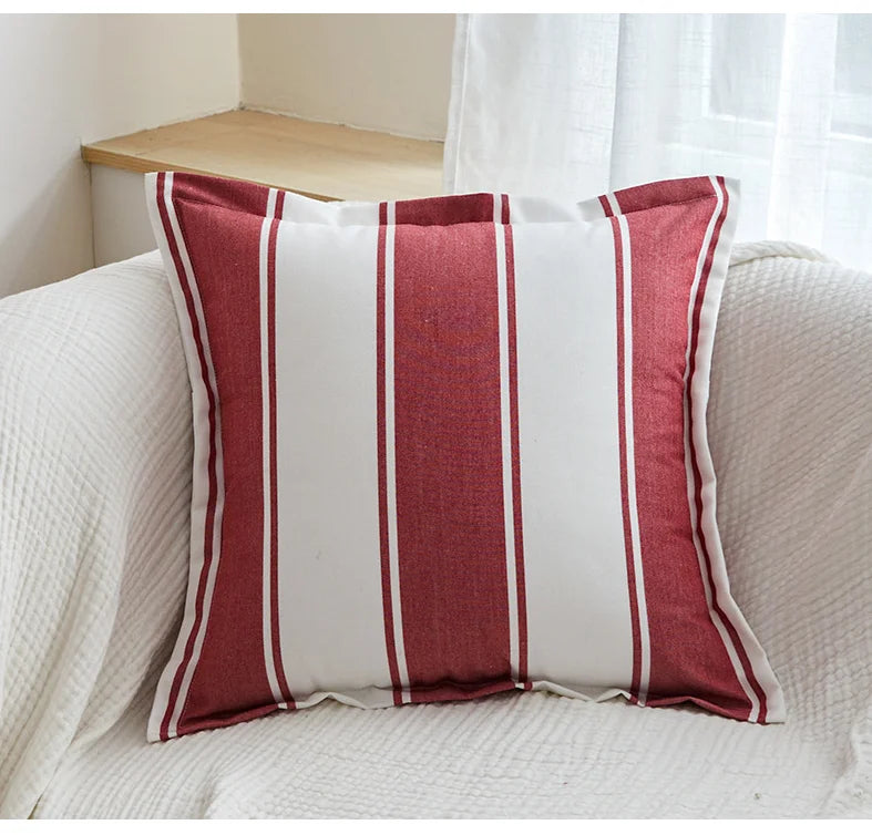 Classic Striped Cushion Cover 45x45cm Hawthorn Red Ivory Fabric Pillow Cover Boho Home Decoration Decor Pillowcase Tassels