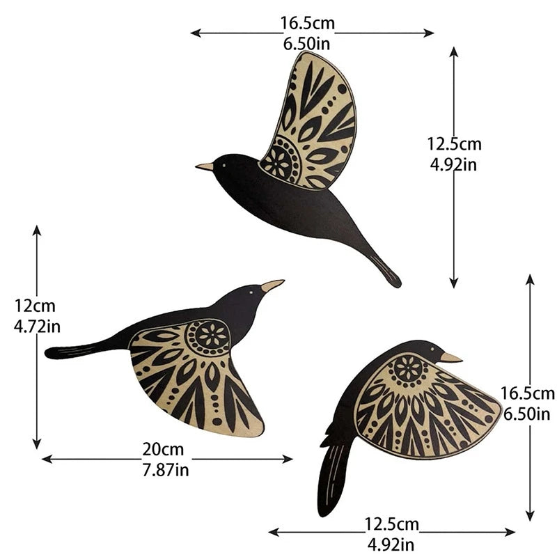3-Piece Wooden Bird Wall Decor Set – Patterned Boho Home Decor for Indoors & Outdoors Bird Lover Gift for Birder